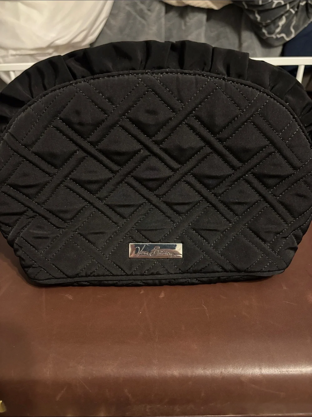 Vera Bradley Quilted Black Ruffle Cosmetic Pouch
